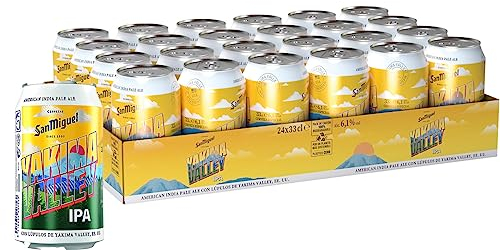San Miguel Yakima Valley, Pack 24 Latas x 330ml, Cerveza American IPA, Refrescante y Aromática, Cerveza Artesanal, 6.1% Volumen Alcohol