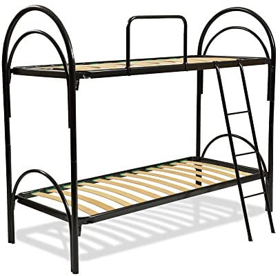 Comprarredo Letto a castello scomponibile salvaspazio con reti a doghe 80x190 e telaio in acciaio con scaletta e sponda anticaduta, colore struttura nero