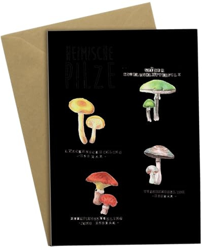 Mr. & Mrs. Panda Grußkarte Heimische Pilze - Geschenk, babykarte, Glückspilz, Pilz, neujahrskarte, Dekoration, hochzeitskarten, weihnachtskarten, osterkarte, einladungskarten