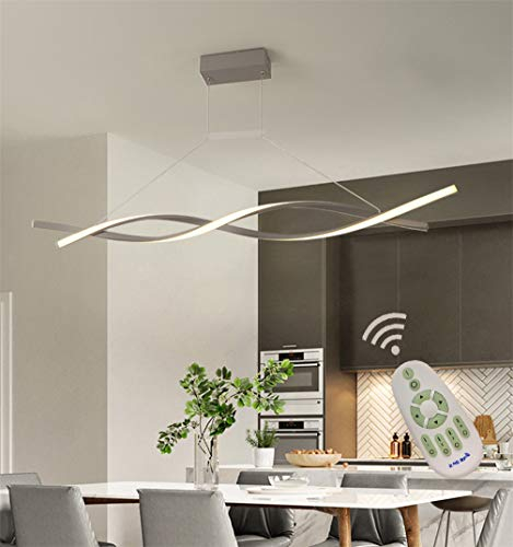 Cblbser LED Pendelleuchte Dimmbar Esszimmerlampe Hoehenverstellbar Esstisch Küche Hängend Decke Lampe mit Fernbedinung, Modern Design Metall Acryl-schirm Deco Lüster für Wohnzimmer Büro (Grau, L80cm)
