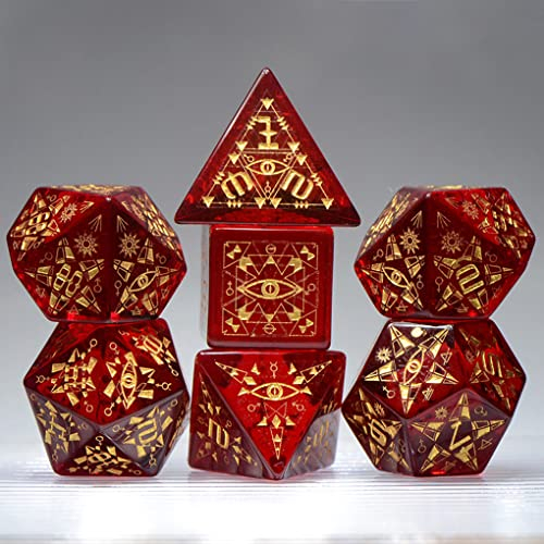 BOCbco DND Würfel-Set, Hübsche Rote Edelsteine, Polyedrische D&D-Drachenwürfel Für Dungeons Und Drachen, Pathfinder, Shadowrun, Rollenspiele, Kreatives Geschenk/7 Pcs