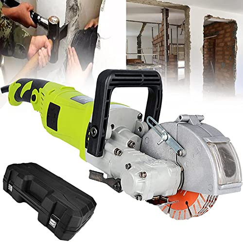 JIADUOFU Wall Groove Cutting Machine, Electric Wall Chaser 4000w 7500 Rpm Wall Groove Cutting Machine Slotting Machine for Brick Granite Marble Concrete Cutter Notcher Groover,Green-110V