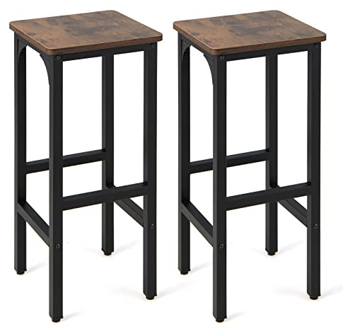 GIANTEX - Juego de 2 taburetes de bar, taburetes de encimera con reposapiés, estructura de metal, patas ajustables, estilo industrial, para cocina, comedor, bistró, marrón rústico