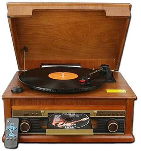 ARWIC 7-in-1 Retro Vintage Wooden Record Player, Speakers Bluetooth, Classic Vintage Gramophone Vinyl Record, 3 Speed Vinyl With CD Player, FM Radio, AUX IN And Line Out