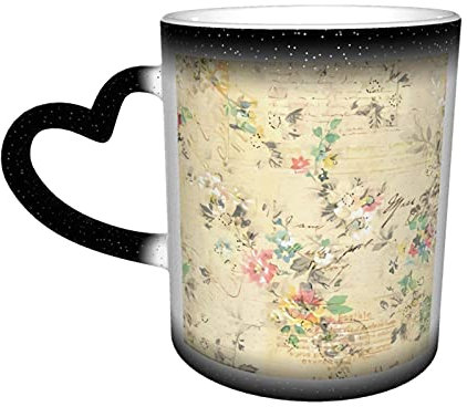 YINGD Tazza in ceramica Shabby Chic Vintage Fiori Tazza da caffè Divertente Cambiamento di Colore Tazza da Viaggio Tazza in Ceramica Sensibile al Calore Taglia unica