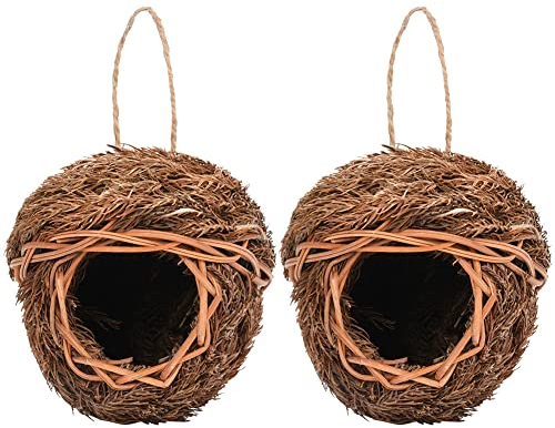 LICHENGTAI Gras Bird Nest, 2 Stück Nisttasche Vogelnest Gewebt Wildvogelnest für den Außenbereich Vogelhäus zum Aufhängen Hand Gesponnene Hummingbird House für Kleine Vögel wie Kolibris und Titten