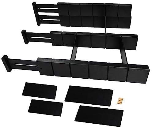 Mafagwre Schubladentrenner Verstellbar Bambus Schubladenteiler (43-56cm), Gefedert Schubladen Organizer für Küche, Badezimmer, Schlafzimmer, Drawer Organizer Schublade (4er-Pack, Schwarz)