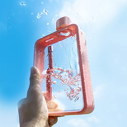 Bouteille D'eau Plate Ultra Fine, Portable 380 Ml Transparente et Réutilisable, Bouteille D'eau Plate Fine, Gourde pour le Sport, le Camping, la Gym, le Fitness, L'extérieur, (Rose)