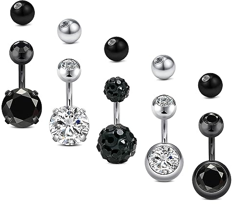 LAURITAMI Kurzes Bauchnabelpiercing 6mm Chirurgenstahl 14G Barbell Silber CZ Piercing Bauchnabel Schmuck Barbell
