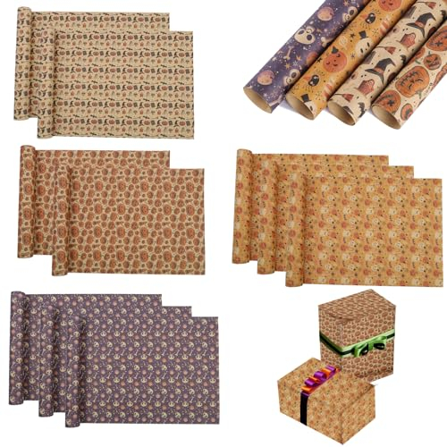 EULAPGOE 10 Stück Blatt Halloween Geschenkpapier Set,Braun Kraft Geschenkpapier Vintage Geschenkverpackungen Perfekt Für Halloween,Den Tag Der Toten