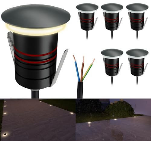 SSC-LUXon 6x JAVO Mini Boden Einbau LED Leuchten 230V Licht indirekt blendfrei - Bodenlampen IP67 trittsicher wetterfest grau