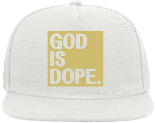 God is Dope Square Graphic Snapback Flat Visor Cotton Blend Cap Weiß