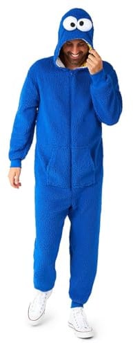 OppoSuits Krümelmonster-Strampler für Erwachsene, Einteiler, Unisex, Sesamstraße, lockere Passform, mit Taschen, Blau