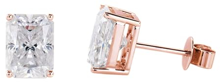 AMDXD Gold 585 14 Karat Ohrringe Echtschmuck, Klassiker Ohrstecker mit Quadrat Moissanit 5x7mm, 14K Gold Ohrstecker Damen Vintage