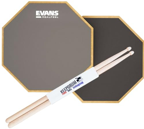 Evans RF12D Real Feel 2-IN-1 Practice Pad Übungspad 2-seitig + keepdrum Drumsticks 1 Paar