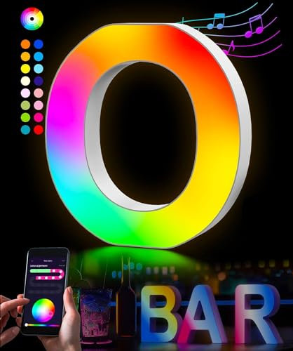 LED Buchstaben Lichter Alphabet - LED Brief Licht mit USB-Netzteil,APP-Kontrolle Musik Sync Dimmbar für Geburtstag Weihnachten Hochzeit Party Valentinstag & Festival Dekoration (O)