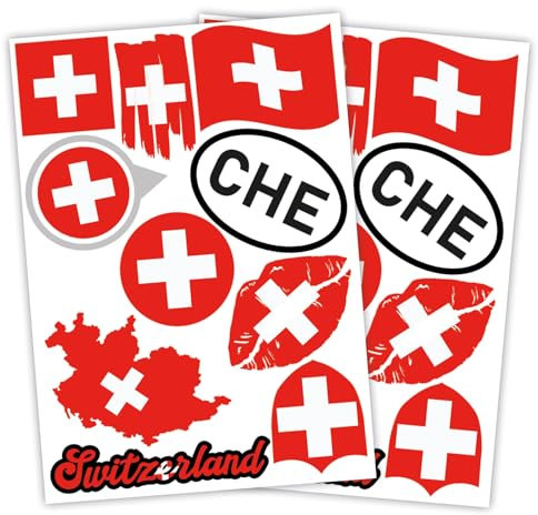 Finest Folia 2er Set DIN A4 Länderaufkleber Fahne Aufkleber Länderfahne Flagge für Auto Motorrad Sticker Länderflagge selbstklebend wetterfest R217 (67 Schweiz)