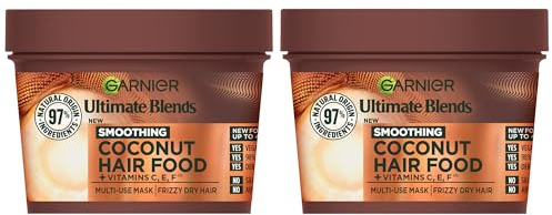 Garnier Hair Food 3-in-1 Hair Treatment Mask, Smooths and Nourishes, For Frizzy & Curly Hair, No Silicones, Vegan Formula, Coconut Oil, Ultimate Blends, 400ml (Pack of 2)
