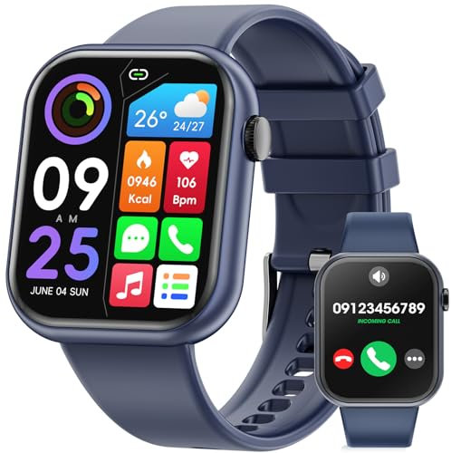 Montre connectée pour homme femme, écran de 1,85 avec appel Bluetooth et réponse mains libres, montre intelligente avec podomètre, moniteur de fréquence cardiaque, montre de fitness pour Android