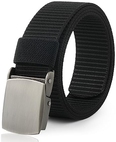 Coubeau Cinturón niño - Nylon Boys Baseball Belt Kids Golf Belt con hebilla de metal para pantalones (Cinturón plateado con hebilla negra, 20-27 pulgadas (Recomendado para 6-10 años))