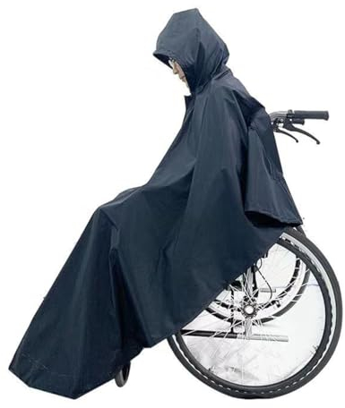 PNAJFUEL Poncho, Rollstuhl-Regenmantel, Kapuzenponcho Mit Reflektierenden Streifen, Regenmantel, Regenumhang/Black