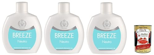 BREEZE Neutro Deodorante Squeeze, Deodorant ohne Gas und ohne Aluminiumsalze, 48h Duftendes Deodorant, 3x 100ml + Italian Gourmet polpa 400g