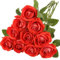 N&T NIETING Künstliche Rosen Blumen, 10 Stück Realistische Seidenblumen Einzelner Langer Stiel gefälschte Rosen Brautstrauß für Hochzeit Home Party Arrangement Valentinstag Dekoration (Hellrot,51cm)