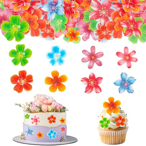 Essbare Blüten Tortendeko,38 Stk Essbare Blumen für Torte,Essbare Tortendeko Blumen Bunt,Tortendeko Blumen Essbar,Esspapier Blumen Cupcake Deko Geburtstag,Kuchen Deko Blumen Essbar für Hochzeit, Taufe