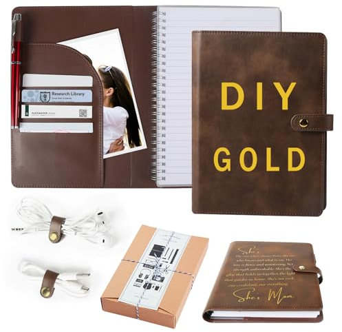 ATOMSTACK 2 Stück Ledernotizbuch DIY Umschlag A5 linierte horizontale Schreibseiten 18x22 cm personalisiertes Hardcover Tagebuch mit 2 Lederlinienbindern Lasergravur in gold