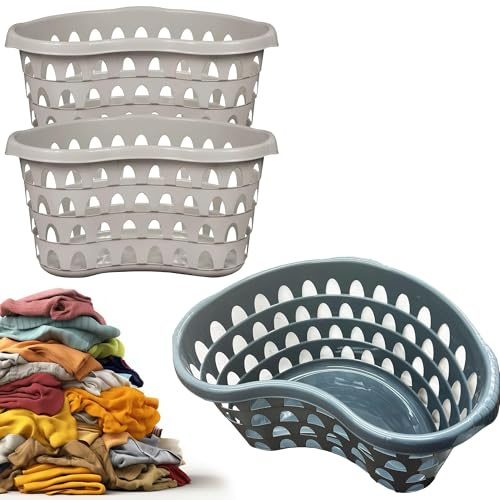 60L Hipster Laundry Storage Basket Bin Organiser For Laundry Rooms Bed Rooms & Utility Rooms (2, Cool Grey)