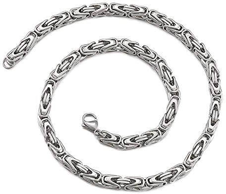 Tolldek Edelstahl Halsketten Herren 50cm, Byzantine Königskette Silber Metallkette Lang Breit 6MM, Metallkette Edelstahl Hip Hop für Männer