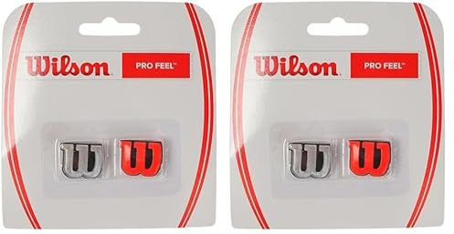 Wilson Logo-Vibrationsdämpfer für Tennisschläger, Pro Feel, 4er Pack, rot/Silber, WRZ537600