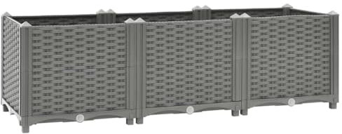 Hochbeet mit Spalier aus Polypropylen, 120x40x38 cm, für Garten, Balkon und Terrasse, Rattan-Optik, für Blumen, Gemüse und Kräuter, Hellgrau