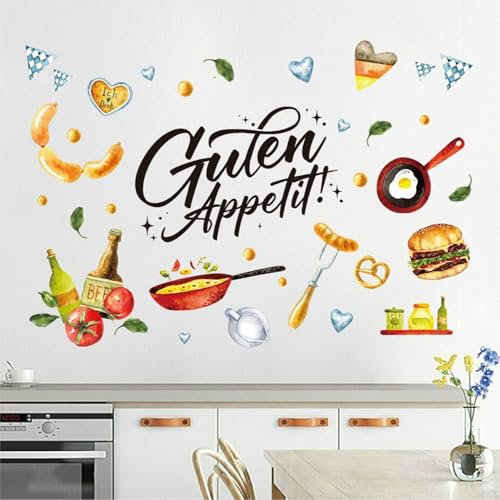 40 Stück | Wandtattoo Küche mit Sprüche Selbstklebend | Guten Appetit | Wurst Brot Kochen Wandaufkleber | Essen Wandsticker Wanddeko Geschenke für Küche Esszimmer Kühlschrank Schrank