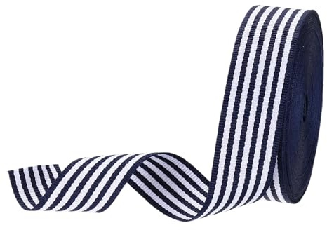 PATIKIL 1 Ruban Gros-Grain Rayé Marine Et Blanc, 10 Verges Tissu Polyester Ruban Artisanal À Rayures Design Double Face Pour Noeud Emballage Cadeau DIY Décorations De Noël