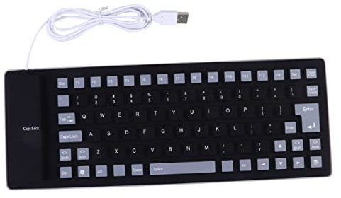 Mikikit Teclado USB Enrollable y Silencioso para Ordenador Teclado Plegable De para Difíciles Color Negro