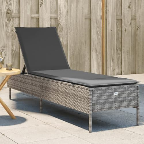 XINCXIN Sonnenliege, korbsessel Outdoor Strand Stuhl relaxliege Wohnzimmer gartenstuhl hochlehner Geeignet für Balcony Home Camping Outdoors Garden mit Auflage Grau Poly Rattan
