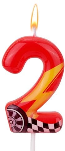 Racing Cars Themed Birthday Candle, Red Racing Car Lightning Number Candle Perfect Cake Toppers and Birthday Anniversary and Theme Party Decoration Supplies(Number 2)