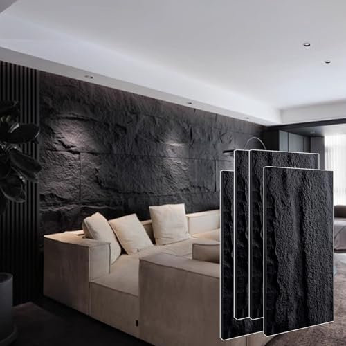 Oracra Wall Paneling Pack of 4 Stone Wall Paneling Outdoor Indoor, 2 X 4 Ft Waterproof 3d Effect Wall Panels Textured Wallpaper, Kitchen Bathroom Cladding Covering(Black)