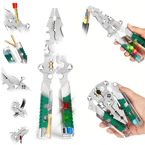 WuDLi 8-in-1-elektrische Zange mit Spannungstester, 2025 Neuer Multifunktionsdraht-Stripper & Crimper-Werkzeug, Strommessung, ergonomisches Gripz