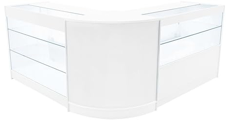 White Shop Counter Set Hera LED Light K1200 C1200 CM60 120cm 60cm W Lockable Sliding Doors Keys 3 Retail Storage Units Glass Display Showcase Cabinet Corner Clothing Jewellery Shelves Lighting
