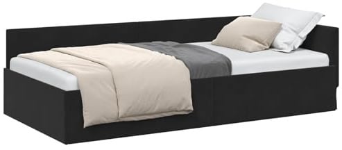 vidaXL Corner Bed Frame Black 80 x 200 cm Velvet and Engineered wood, Elegant Modern Bedroom Set, Breathable Material, Durable Corner Bed Frame, Ergonomic Design for Daily Rest and Nighttime Comfort