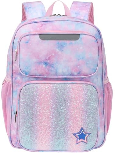 Bagseri Schulrucksack Mädchen 23L - Rucksack Kinder 8-10 Jahre (3-5 Klass) | Großer Kinderrucksack für DIN-A4-Ordner, mit Isolierfach, Brustgurt, Reflektoren und robustem 900D-Polyester, Rosa Batik
