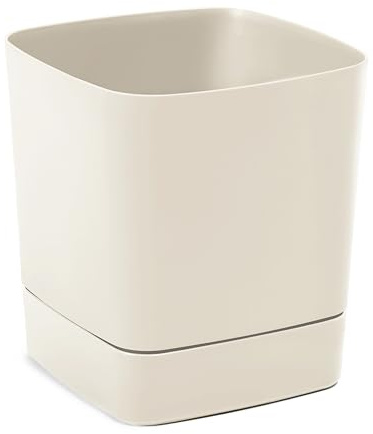 LAMELA Pot Carré avec Soucoupe Intégrée - 34 x 34 cm x 36,5 cm, 28 L - Plastique léger et résistant - Intérieur et extérieur - Beige