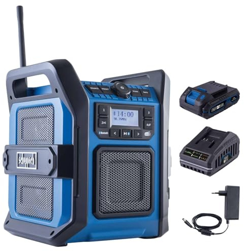 Scheppach Radio de Cantier C-DAB30-x - Set S - 1 batteria 2Ah + caricatore | Serie 20V IXES - DAB+ e FM - Bluetooth e USB-A - portata 10 m - IP65