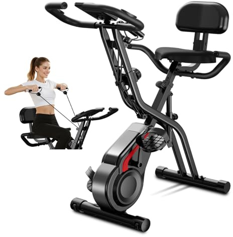 LONTEK Ergometer Hometrainer Fahrrad, 5-in-1 Heimtrainer Fahrrad Klappbar Indoor Bike, 16-Stufen Magnet-Widerstand, Cardio mit Pulsmessung & LED Display, Weicher Sitz