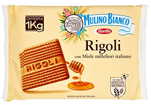 Mulino Bianco Biscotti Frollini Rigoli con Miele Millefiori Italiano, Senza Olio di Palma, 1 Kg