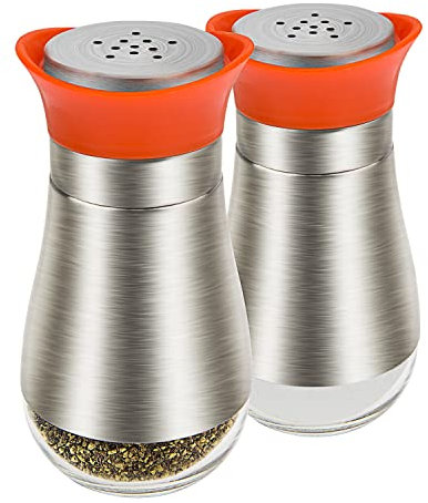 Evelyne Salz Pfeffer Gewürz Glas Shaker mit Edelstahl Cover 2 Pcs Pack Set, Orange