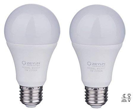 ZEYUN 7W LED Birne mit Daylight Sensor, E27, mit Dämmerungssensor Nachtlicht, 7W Birnen, Automatischer Schalter mit Lichtsensor, warmweiß 2700K, 2-er Pack (7W, 2er)