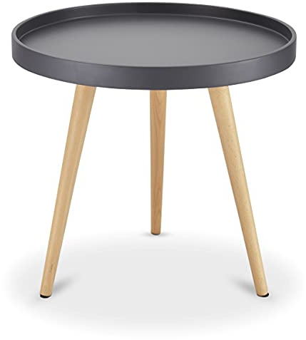 Ibbe Design Rund ø50 Grau Couchtisch Modern Skandinavisch Retro Kaffeetisch Beistelltisch MDF Opus, Massiv Eiche Holz Beine, ø50x45 cm
